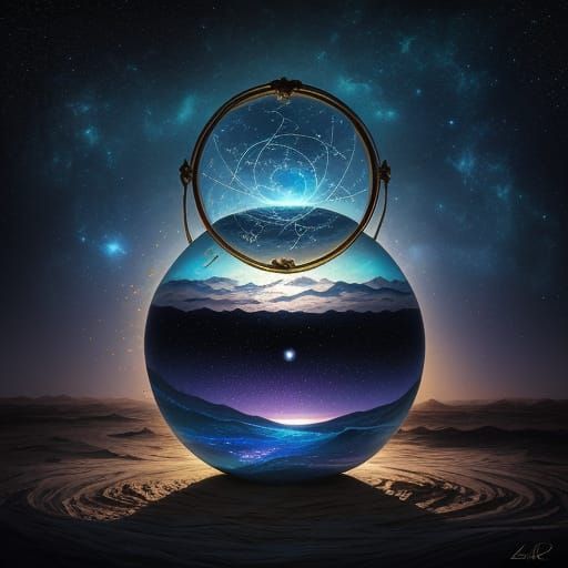 Melting Clock Over Hourglass in Cosmic Desert