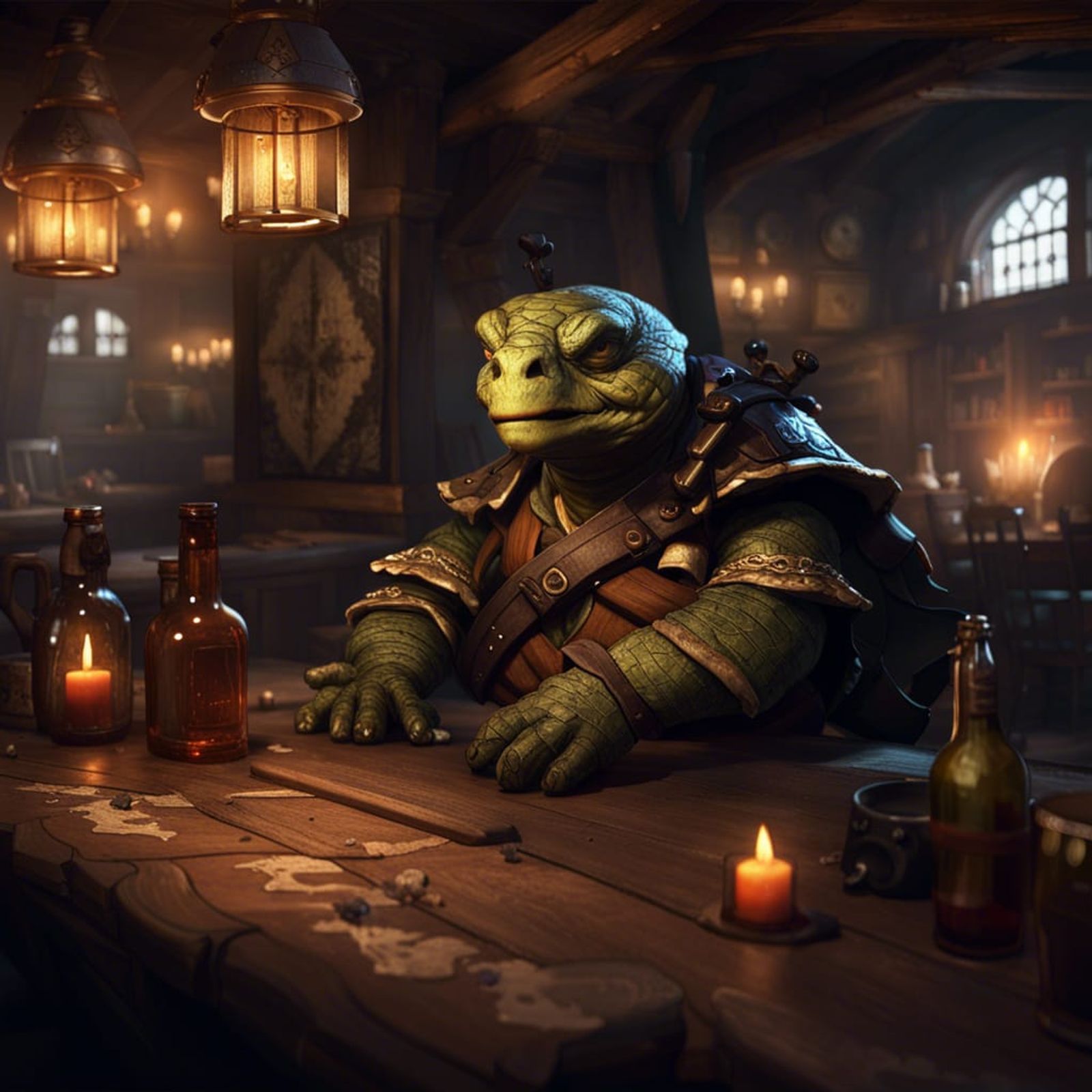 Male Tortle Bard in a tavern - AI Generated Artwork - NightCafe Creator