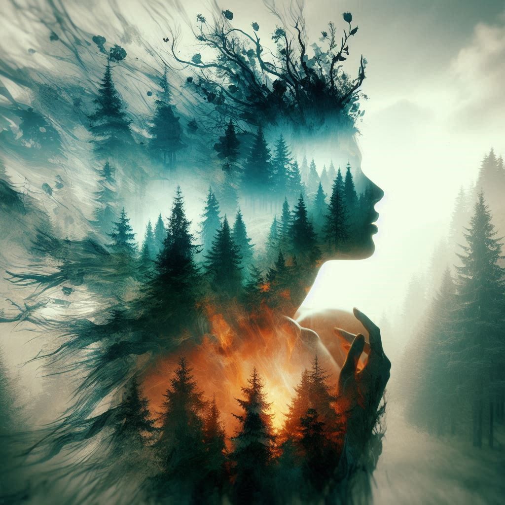 double exposure beautiful fantasy portrait landscape..
