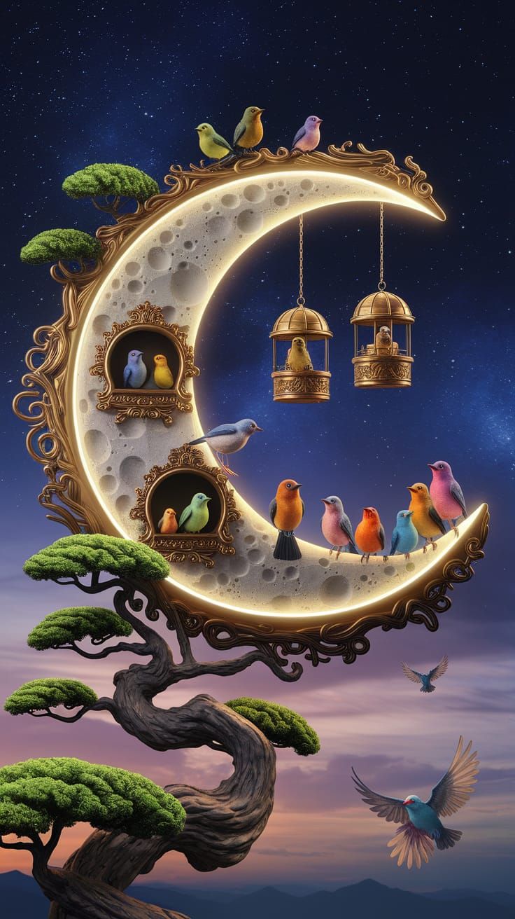 Crescent Moon Bird House 🌙🦜🏠  by @Grace