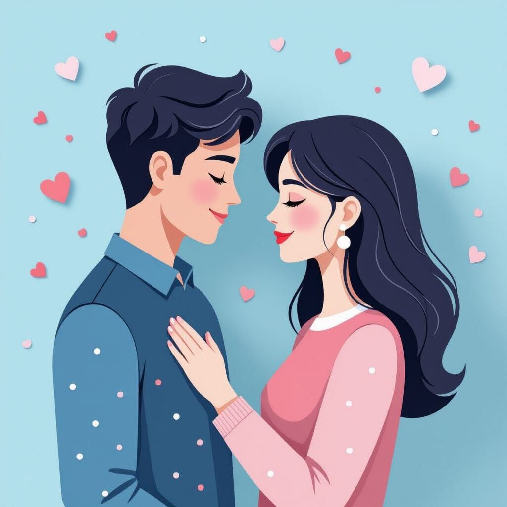 Love Couple in Textured Blue and Pink Paper Art