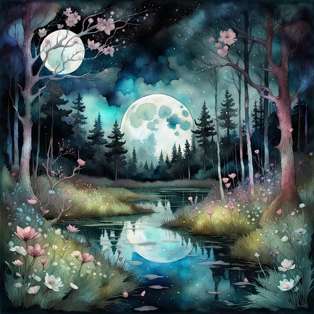 Full moon illuminating - AI Generated Artwork - NightCafe Creator