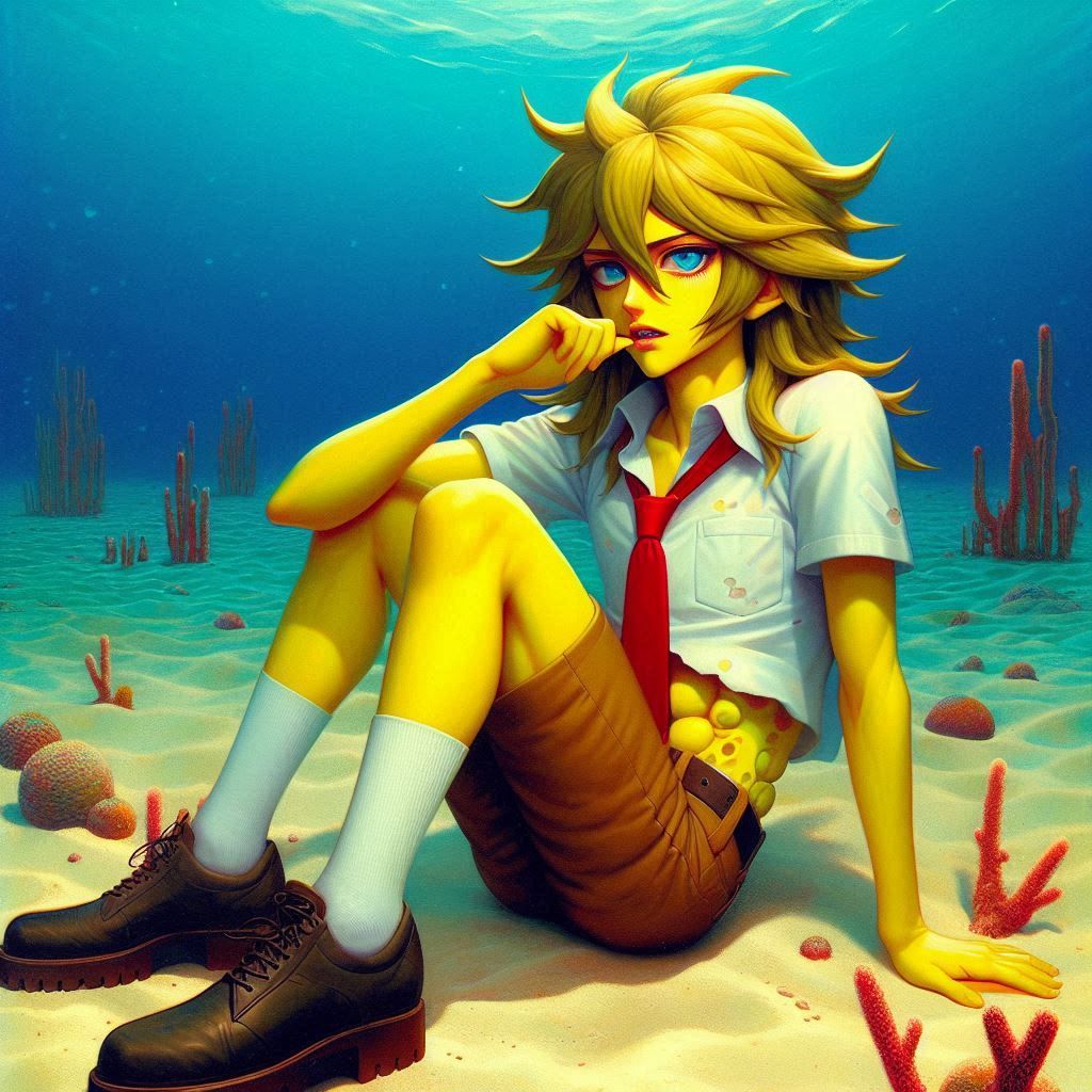 hajime sorayama retro 80s sci-fi futurism cute anime Spongeb...