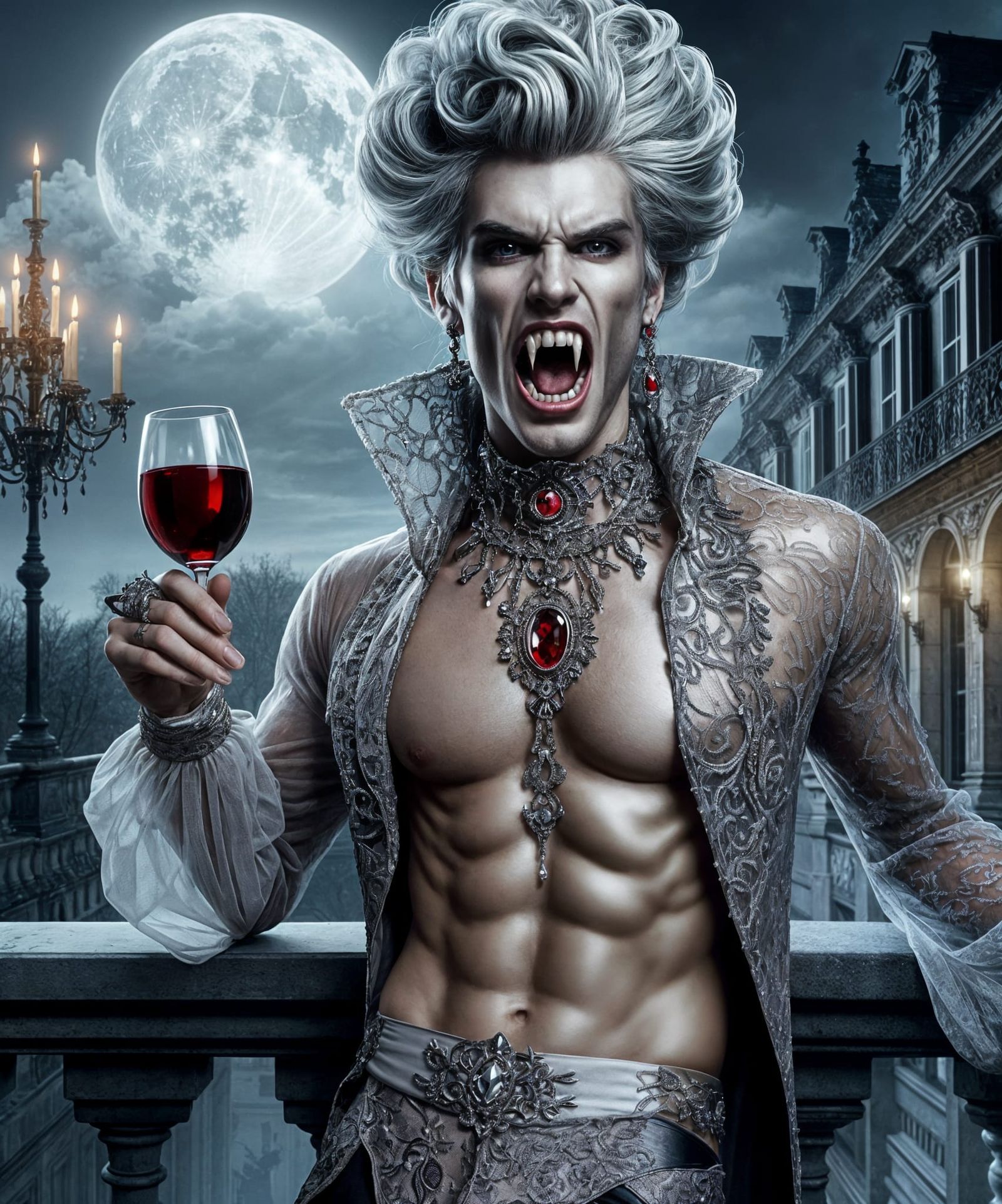 Silver Haired Wine Drinking Vampire