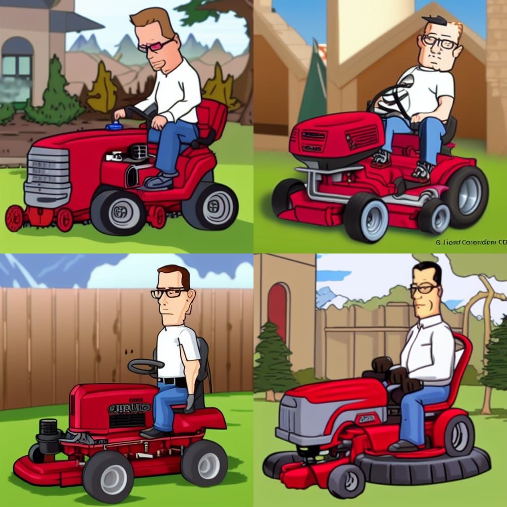 Hank Hill on a giant frozen lawn mower
mowing corpses in hel...