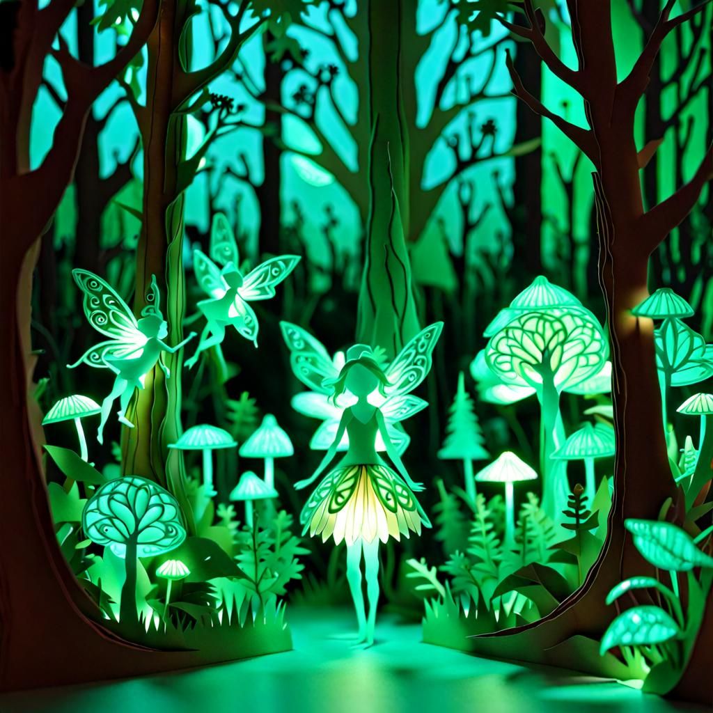 glowing paper art fairy forest  by @Morrighan