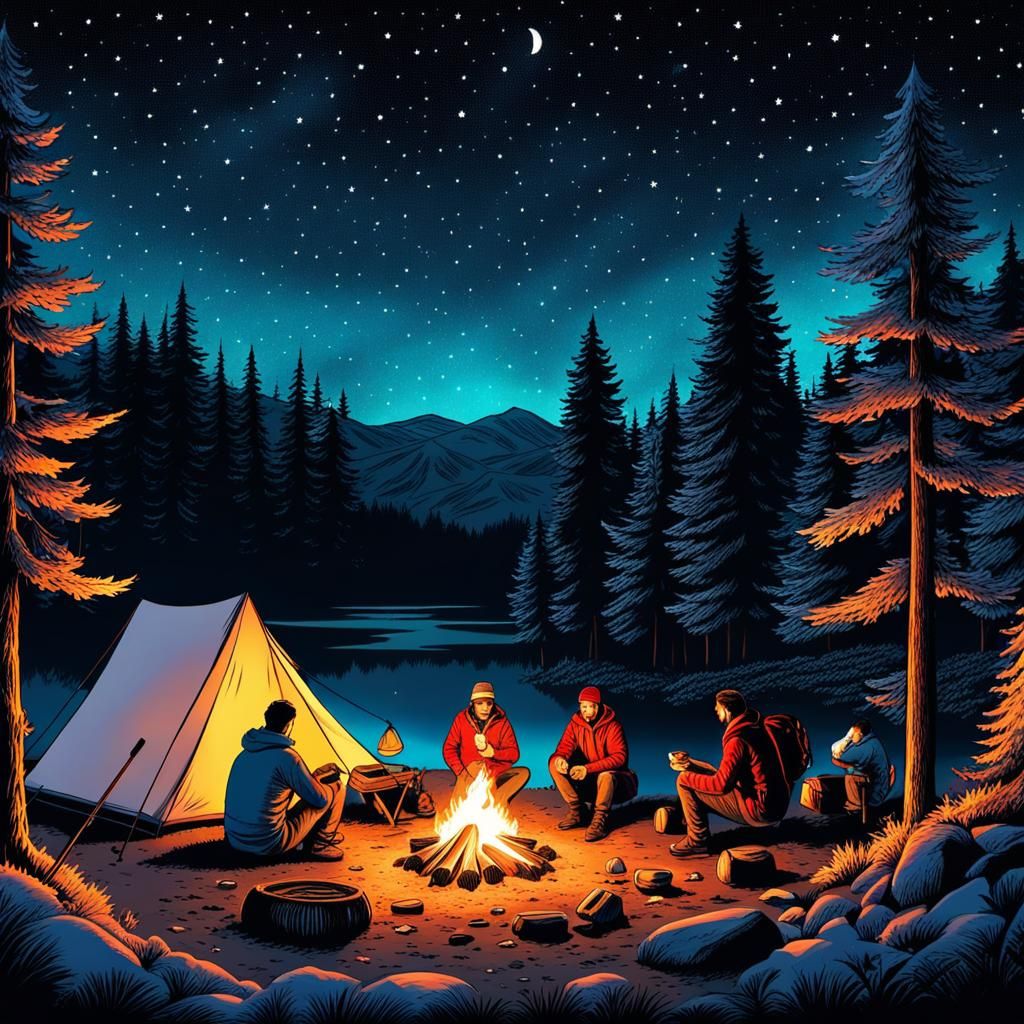 Camping in the forest - AI Generated Artwork - NightCafe Creator