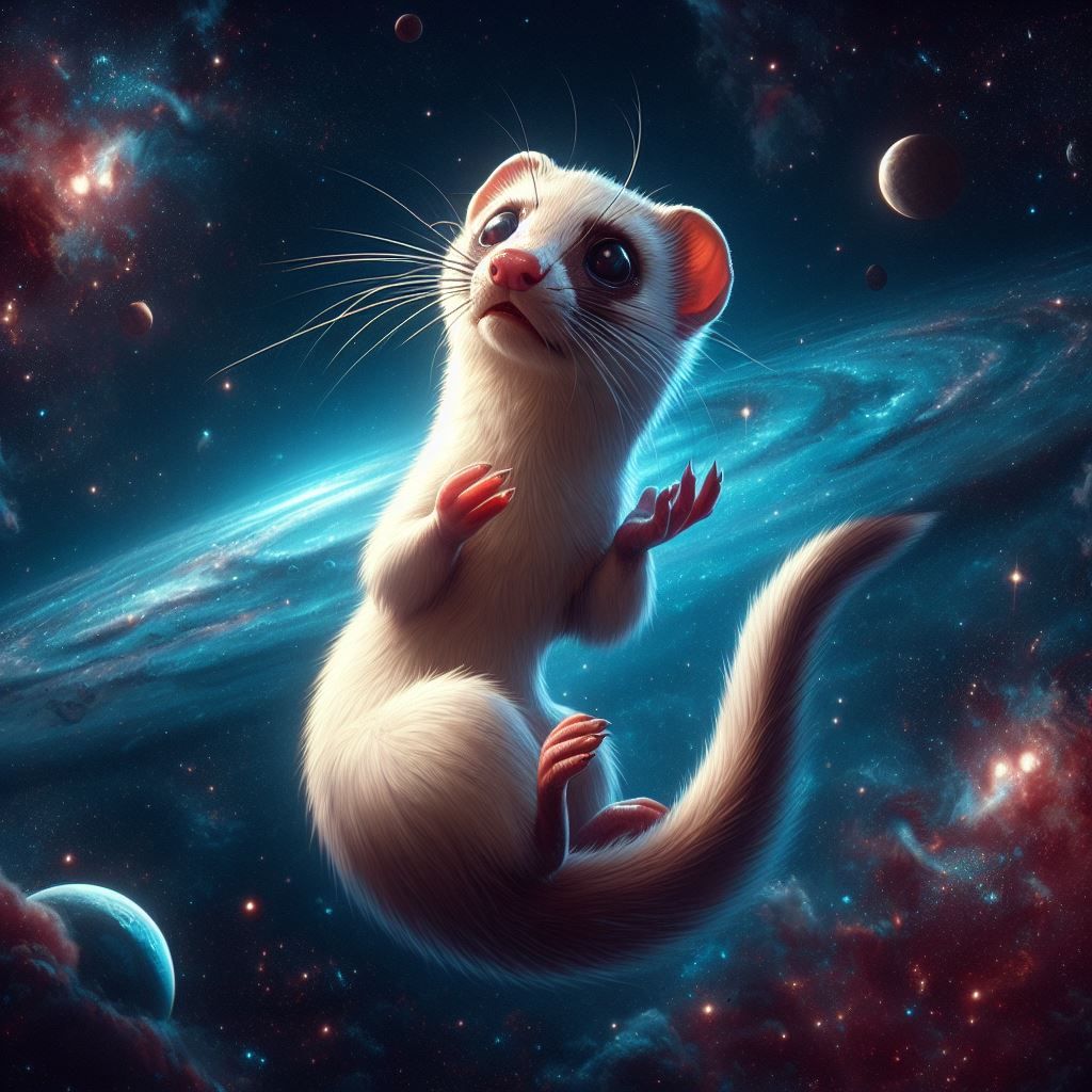 Weasel floating in space