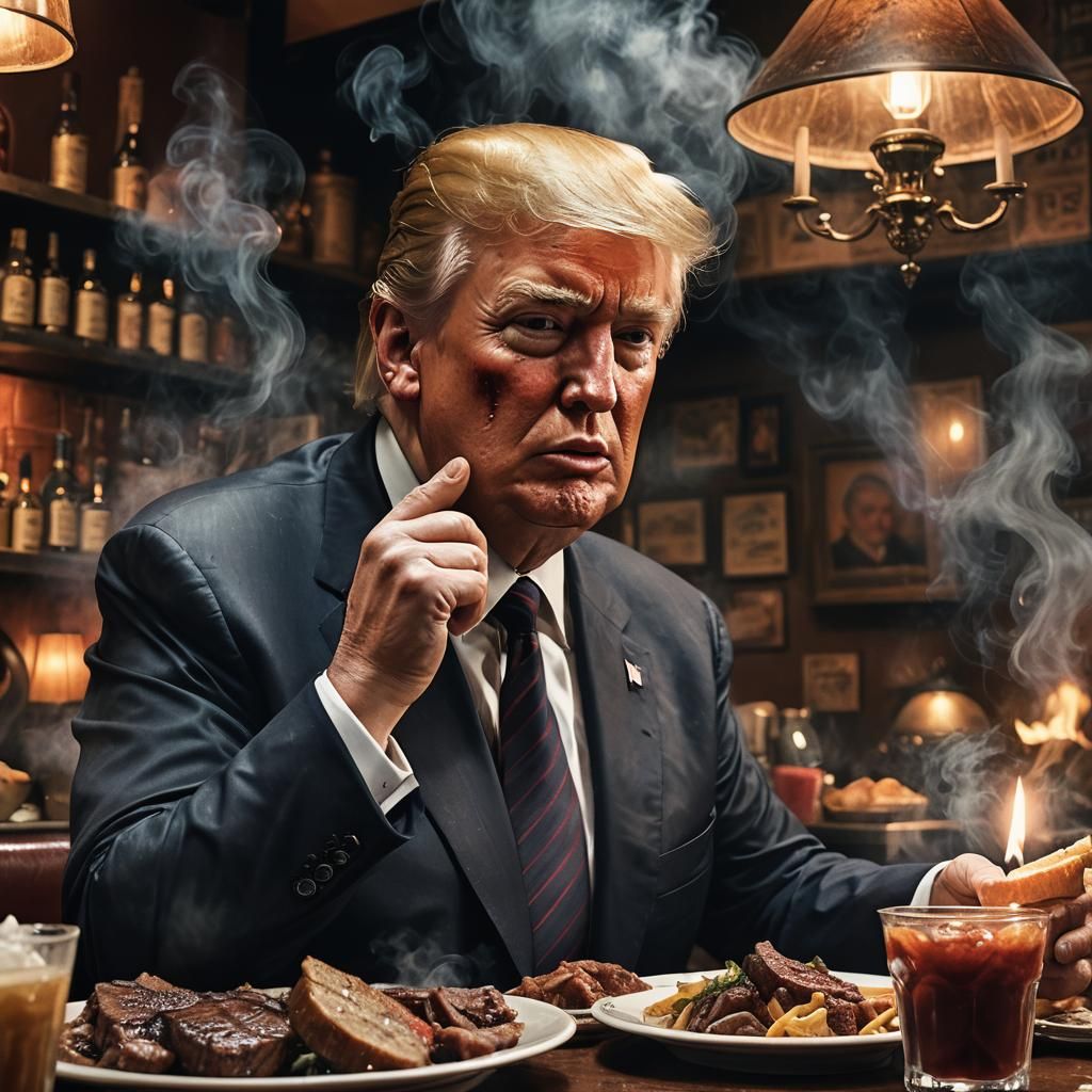 Donald Trump Portrait Eating Jewish Food, Digital Art