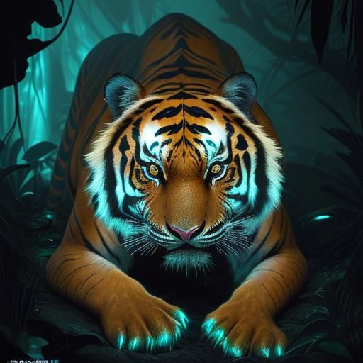 STUNNINGLY BEAUTIFUL very detailed Bioluminescence Tiger FINELY ...