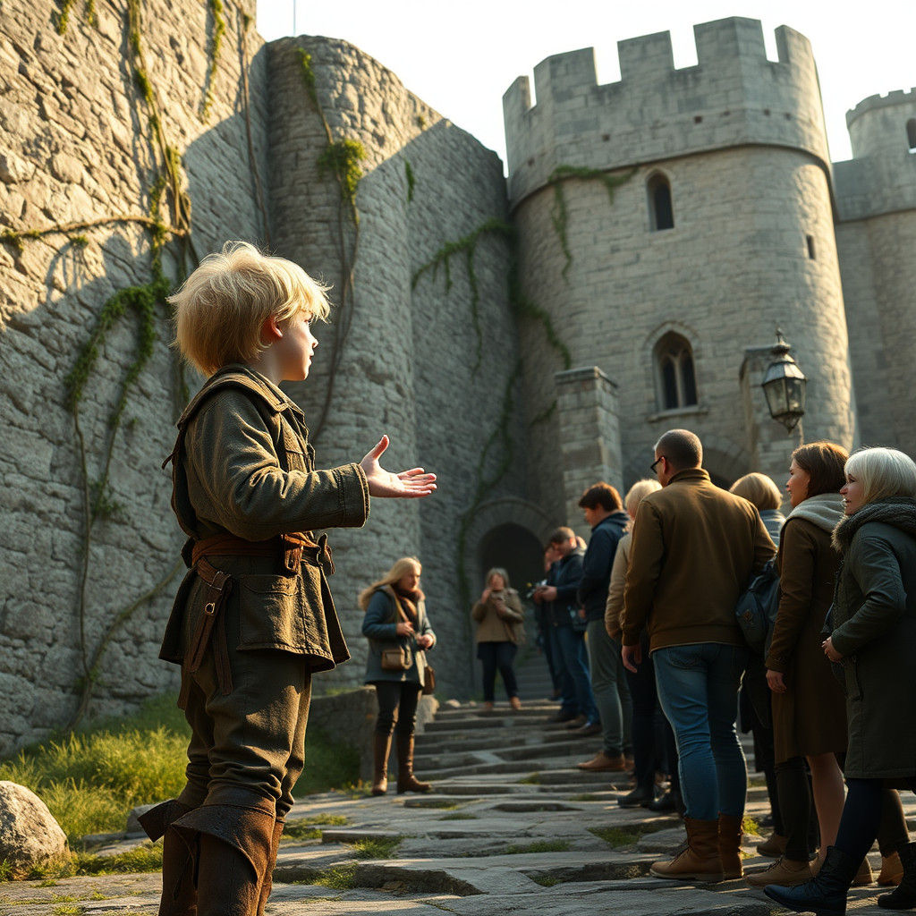 Boy Explains Castle History in Matte Painting Style