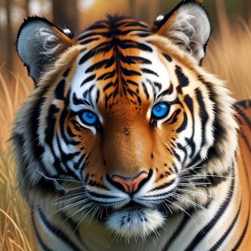 Majestic Tiger Portrait with Blue Eyes