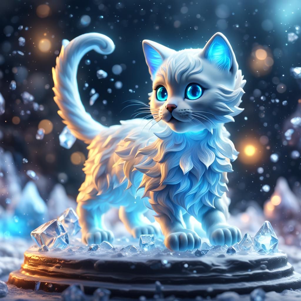 Cute kitten  ice sculpture sparkle glimmer glow