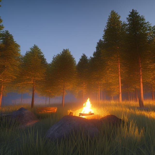 Campfire in the middle of forest