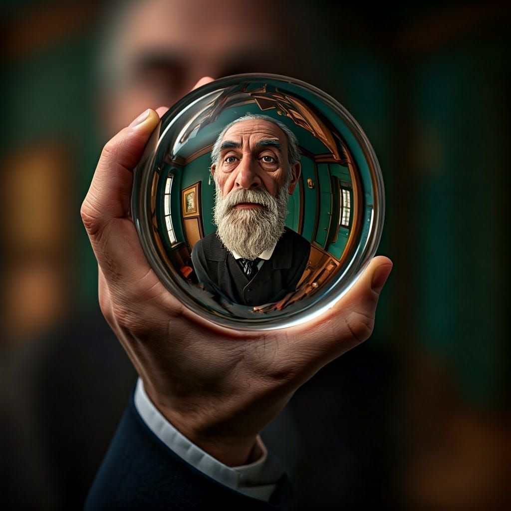 Escher's Hand With A Reflecting Sphere  by @Montana Deroble