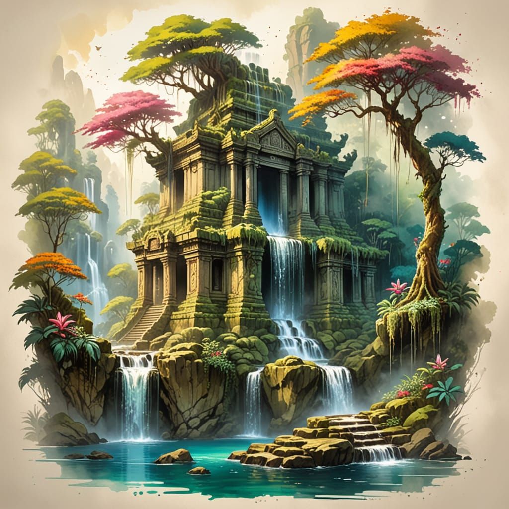 Jungle Temple Waterfall Paradise 🏞️🌿 #2