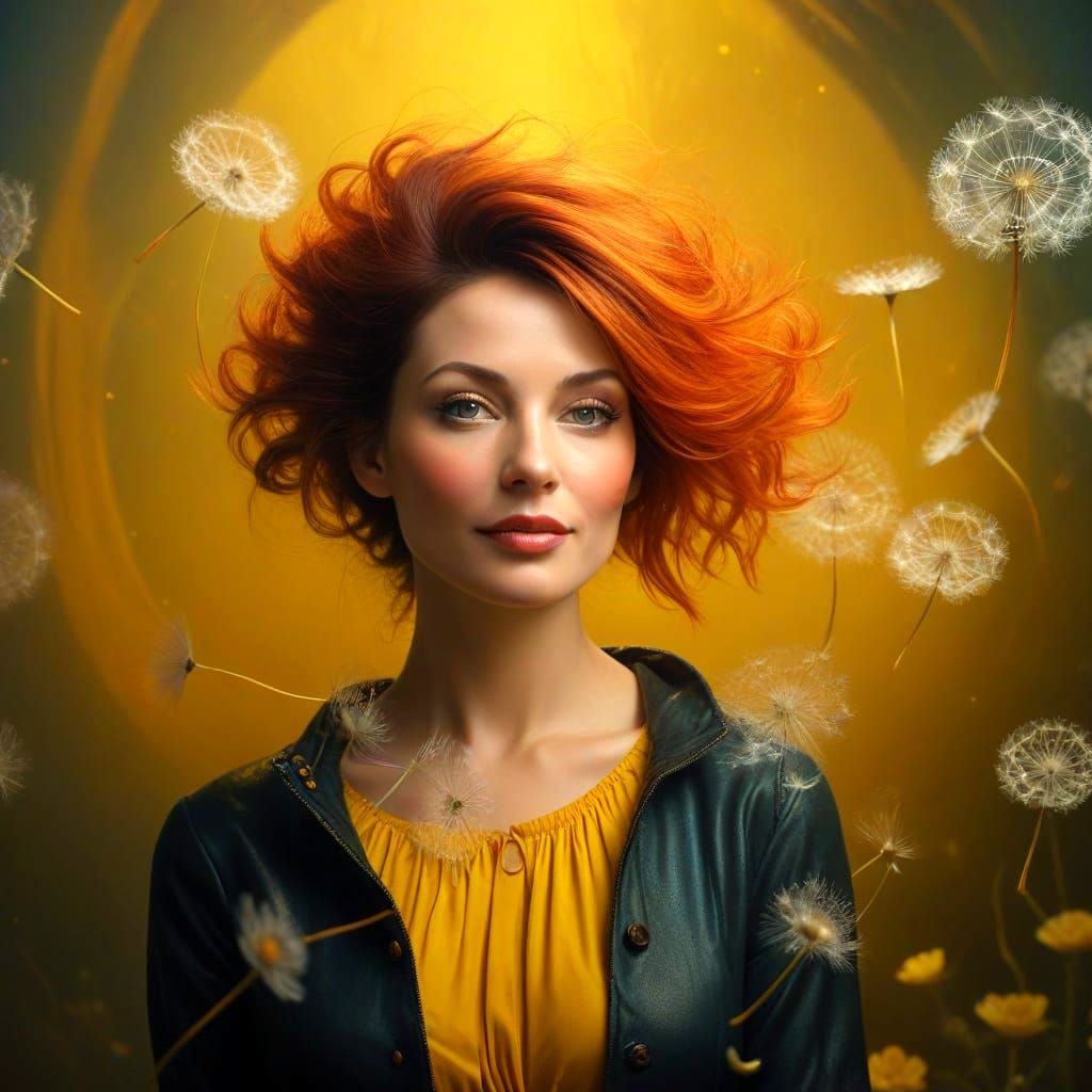Charismatic Lady in Whimsical Surrealistic Scene