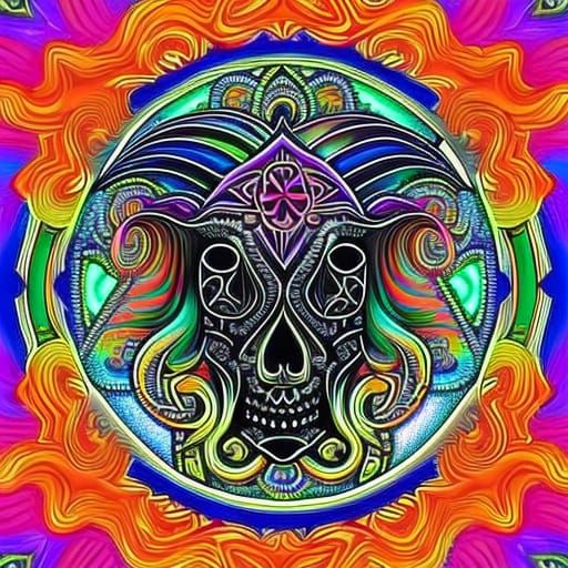 realistic spiral horned large bovine Skull with flowing hair...