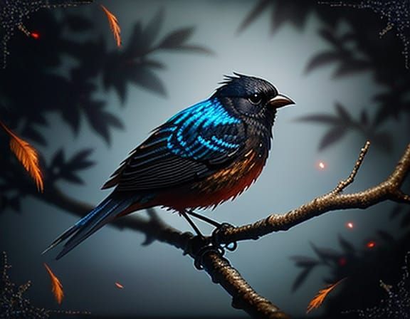 Surreal Bird with Glowing Eyes in Impressionist Oil Painting...