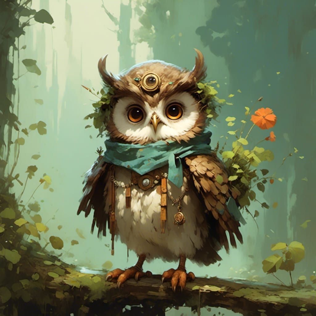 Cute owl druid <lora:Lapillustration:1.0> minimalist