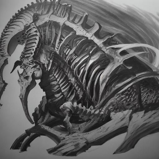dark abstract seahorse with bones