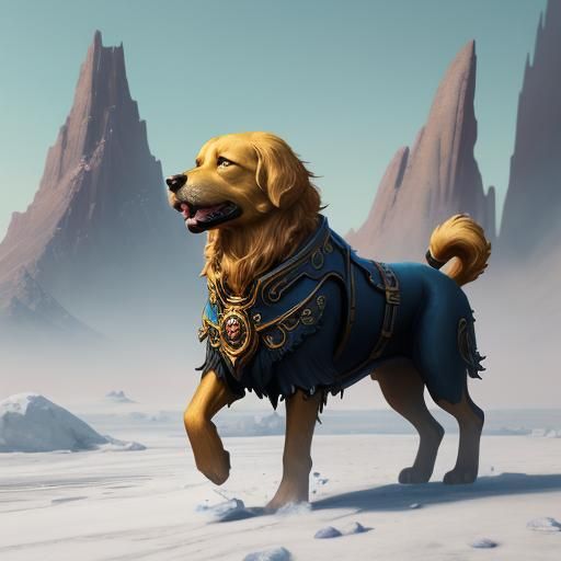 golden dog with yummy 
ice cream