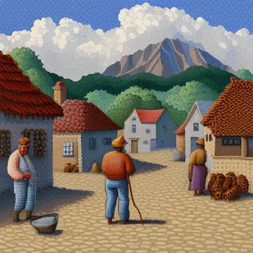 crochet village folk art naïve art brutalism pointillism poi...