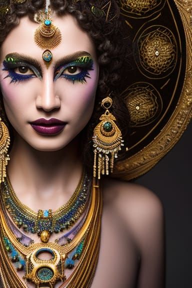 Mystical festival hippy with tribal tattoos
