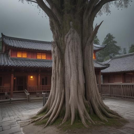 Hyperrealistic Ancient Wooden Temple with Red Brick Roof