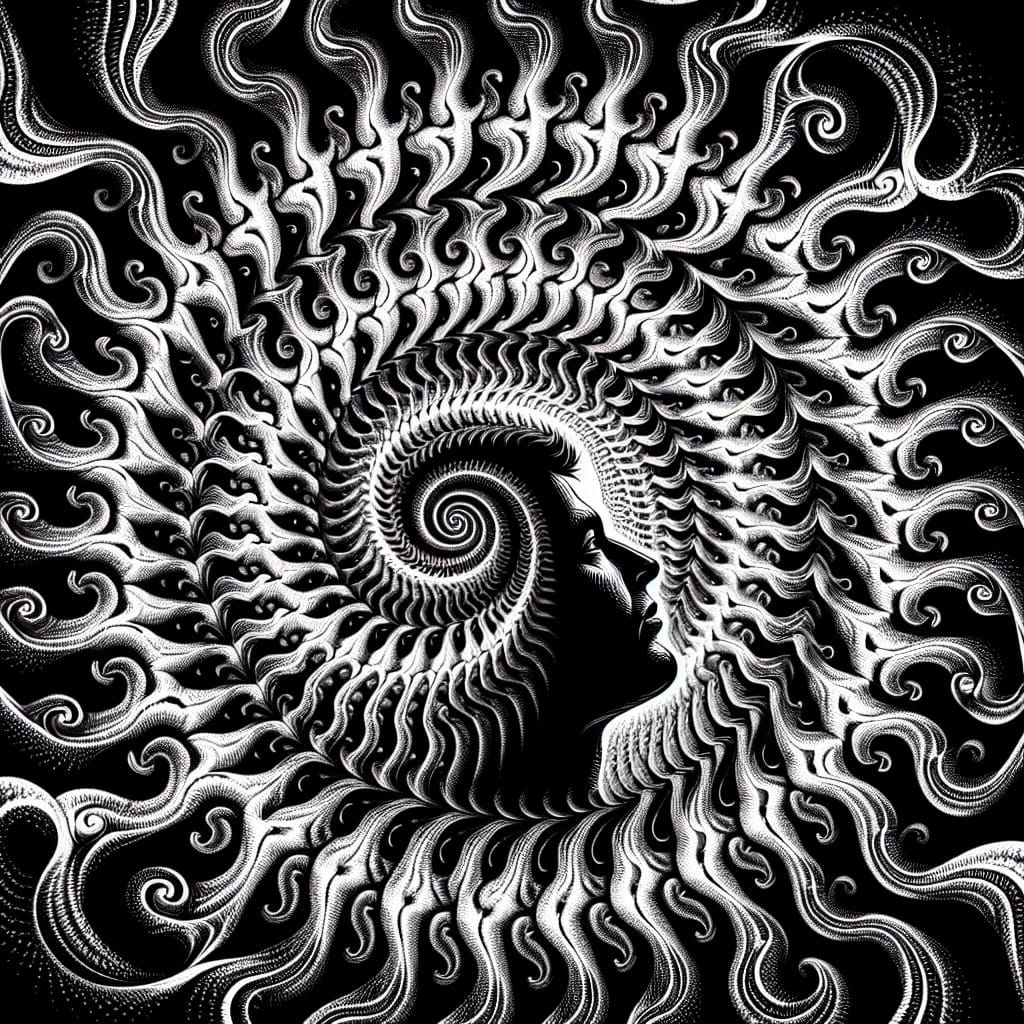 Stroboscopic Fractal Image of Man in Spiral Pattern
