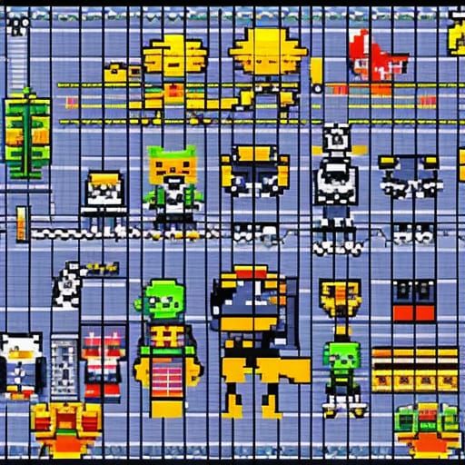 Pixel art, snes, cat astronaut hero, game art, sprite sheet