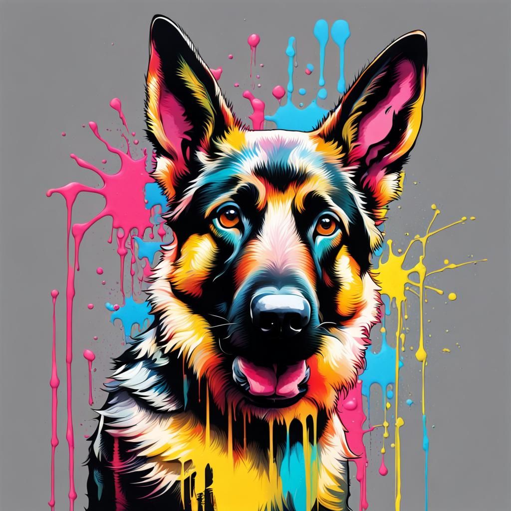 Furry German Shepherd Puppy in Graffiti Art Style