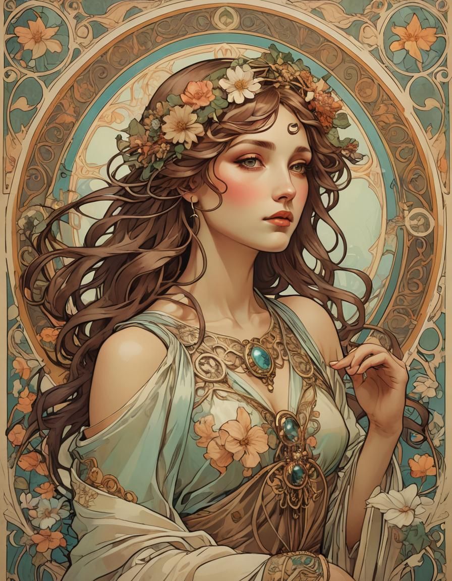 In the style of Alphonse Mucha