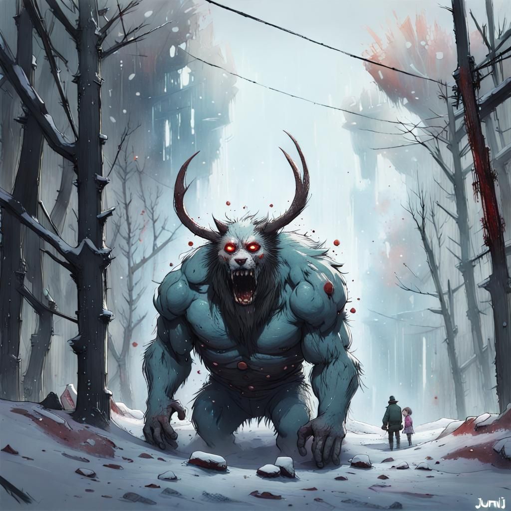 Beast made of snow, Speedpaint with small brush strokes by J...