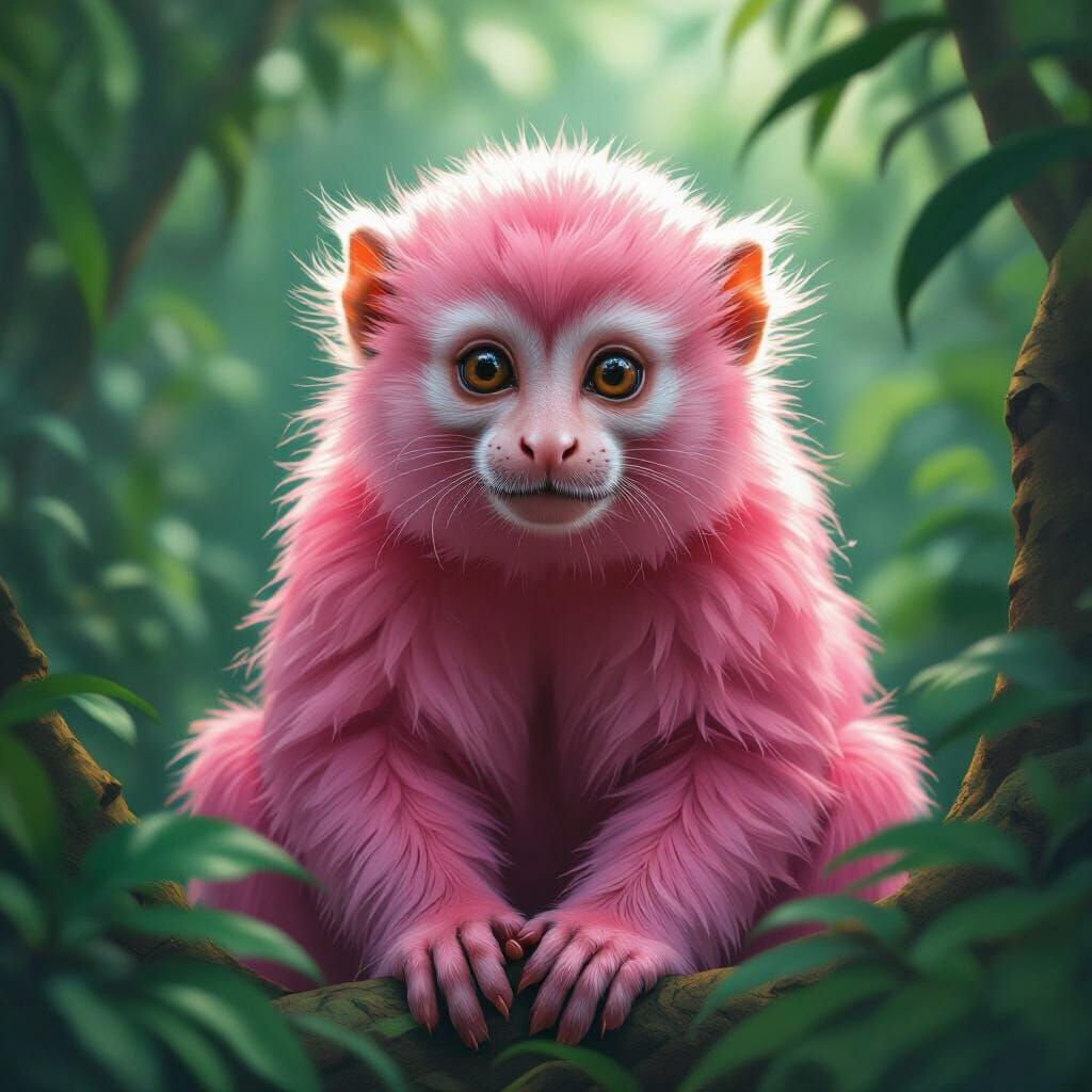 Pink Monkey in a Lush Tropical Forest