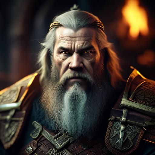 Fantasy Nordic Viking, old Jarl, in the style of Dungeons an...