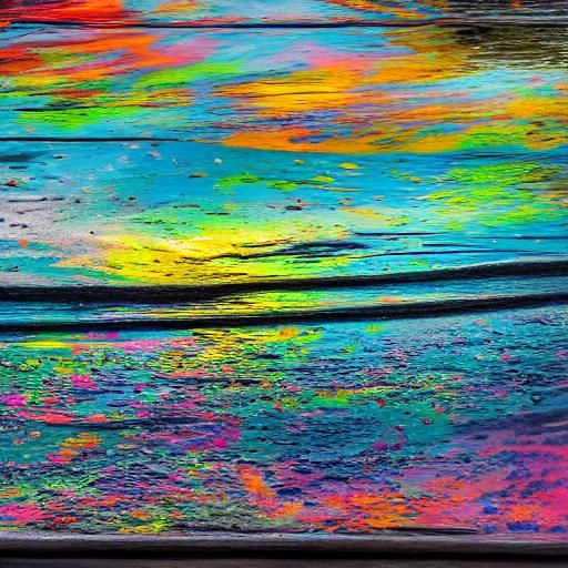 Bright paint dissolves widely in dark water and fills the en...