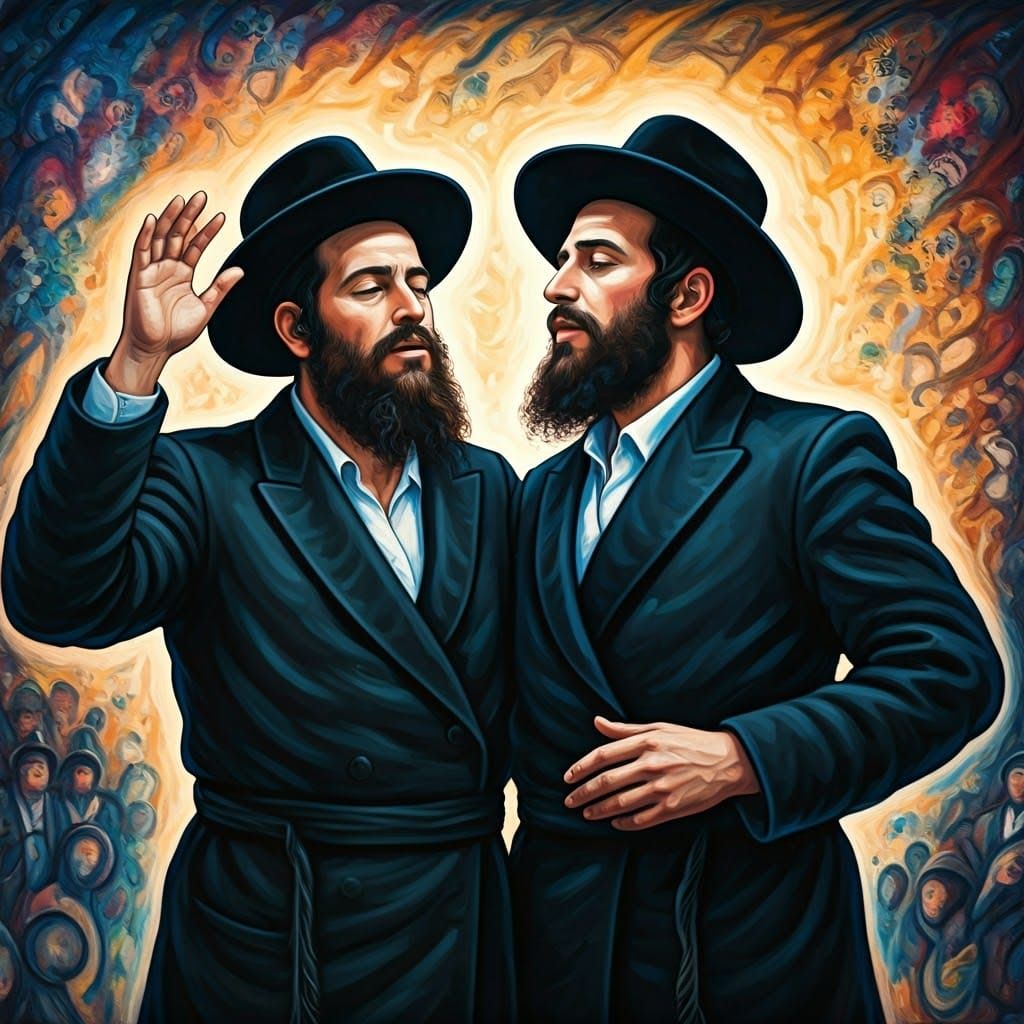 Chasidic Men in Ecstatic Dance, Watercolor Style
