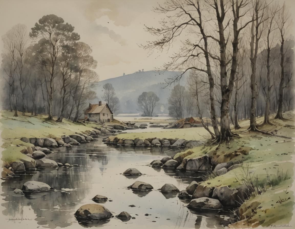 watercolor and ink by H. A. Brendekilde