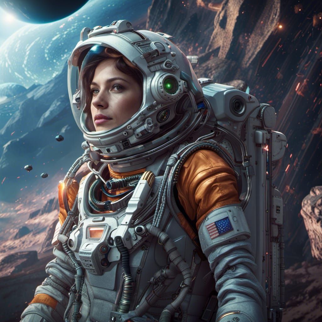 Gorgeous Female Astronaut in Futuristic Concept Art