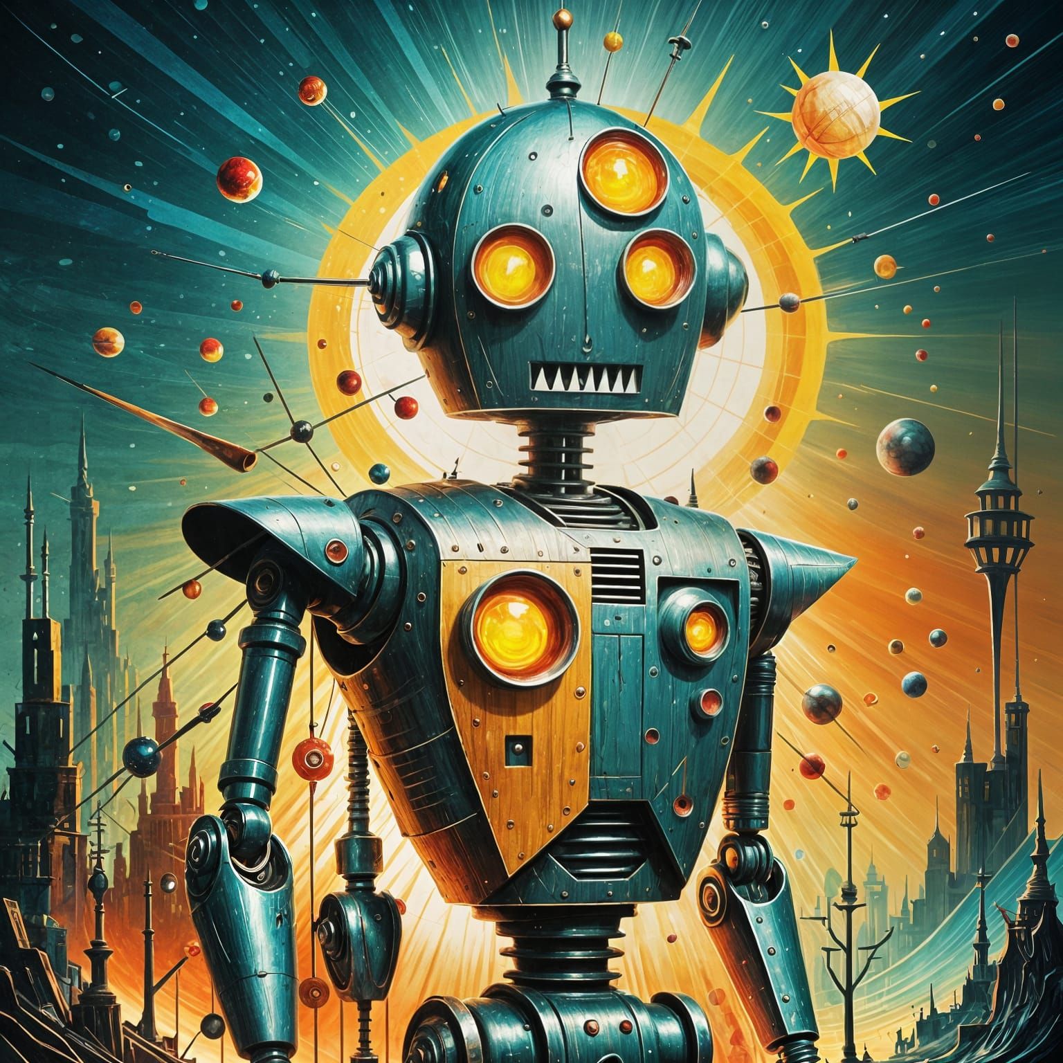 The bright sun brings it to light -  a robot fairy tale