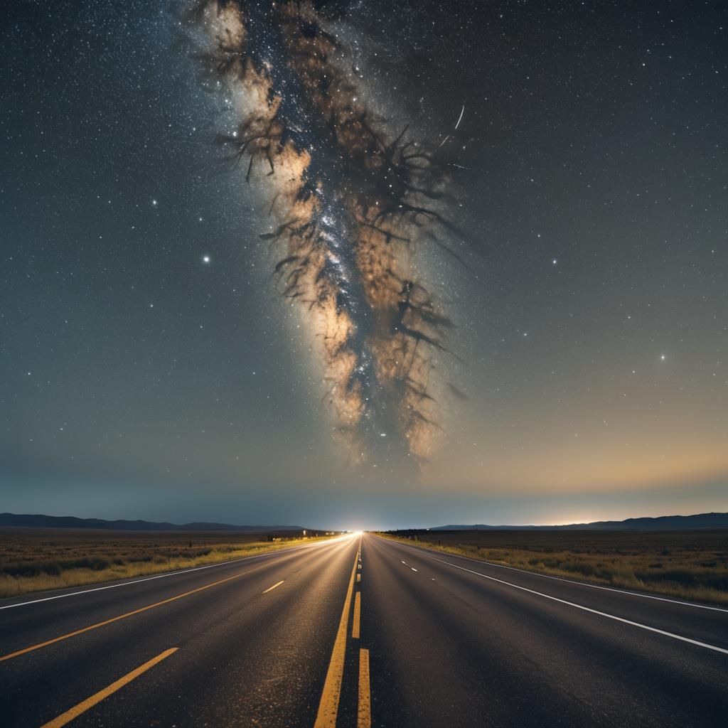 Endless Highway Under Starry Night Sky