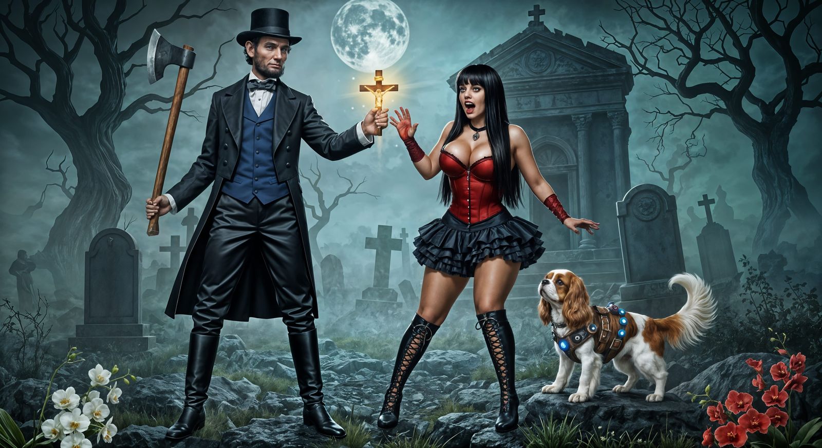 Abe Lincoln Battles The Vampiress Nisha With Assistance From The Time Travelling Canine  by @daf-dude