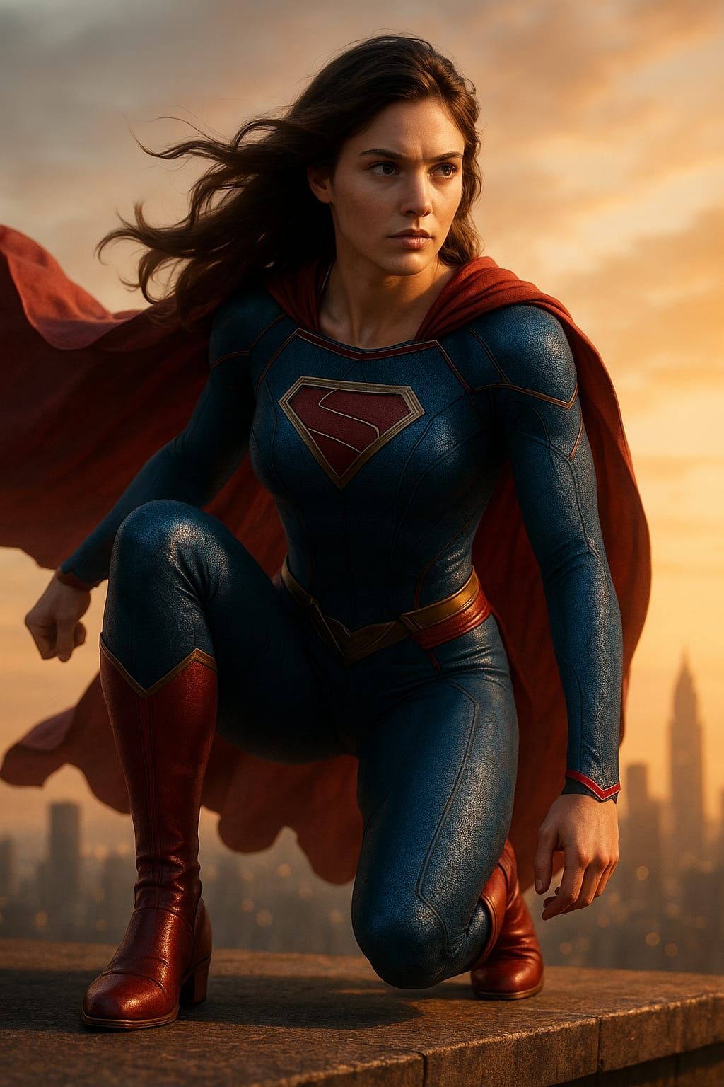 Superheroine rooftop landing