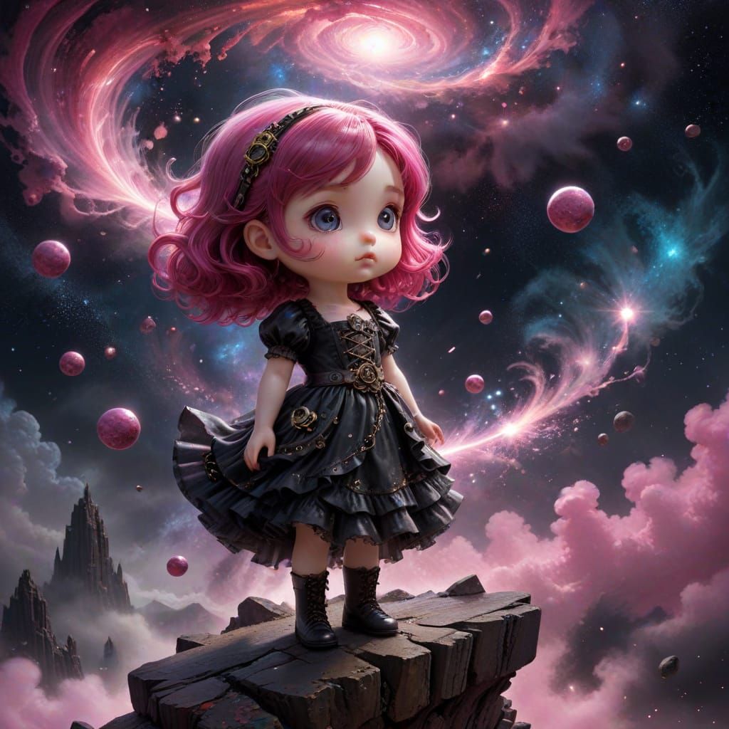 A picture of a chibi girl standing near a carousel  - Start Image 1