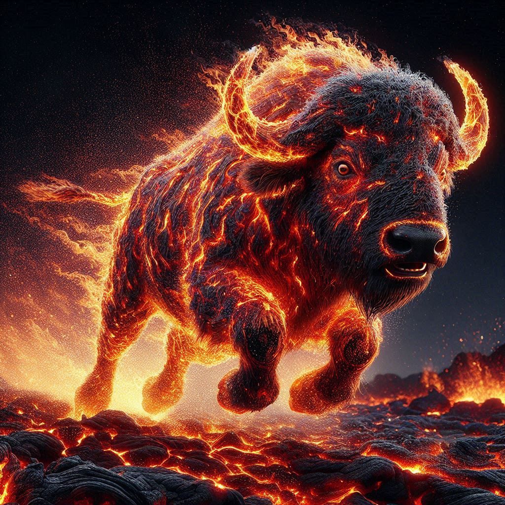 Buffalo running as if it's a Fiery inferno