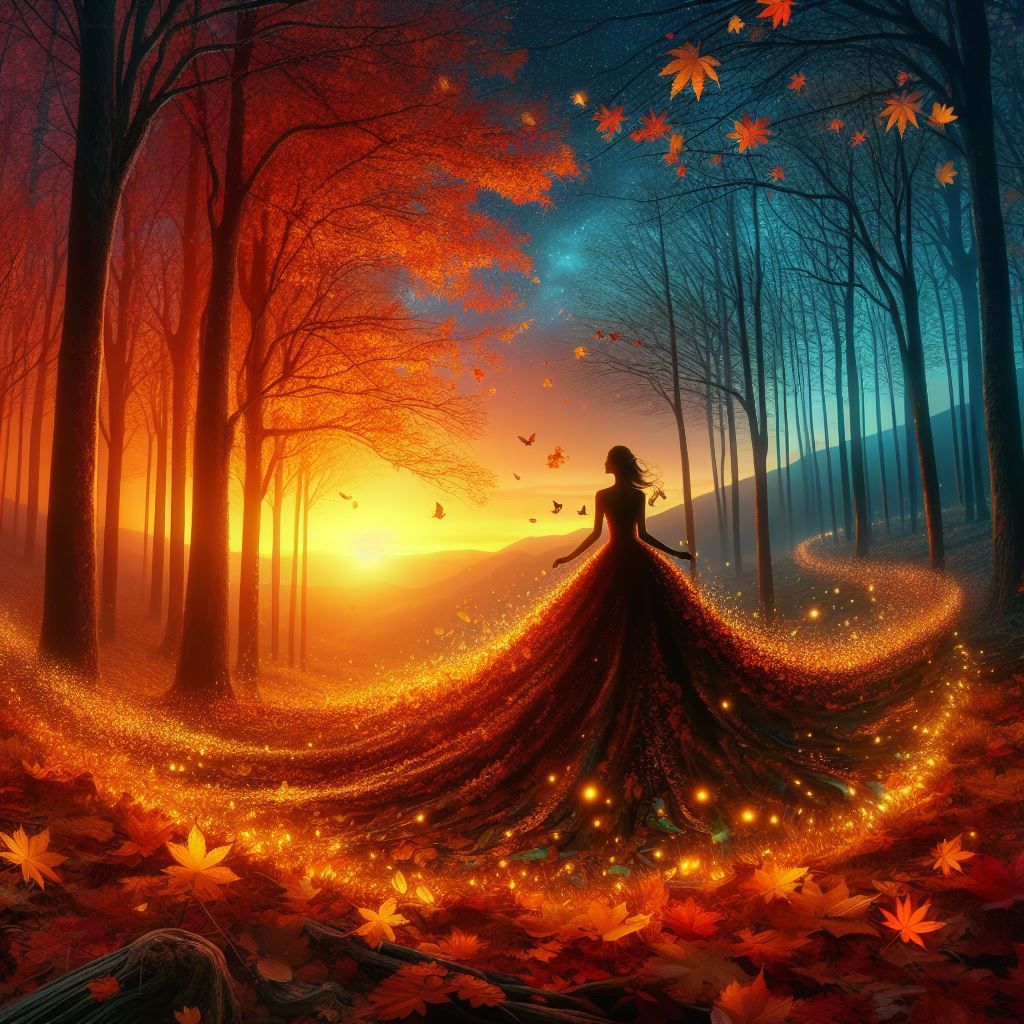 Autumn leaves at night