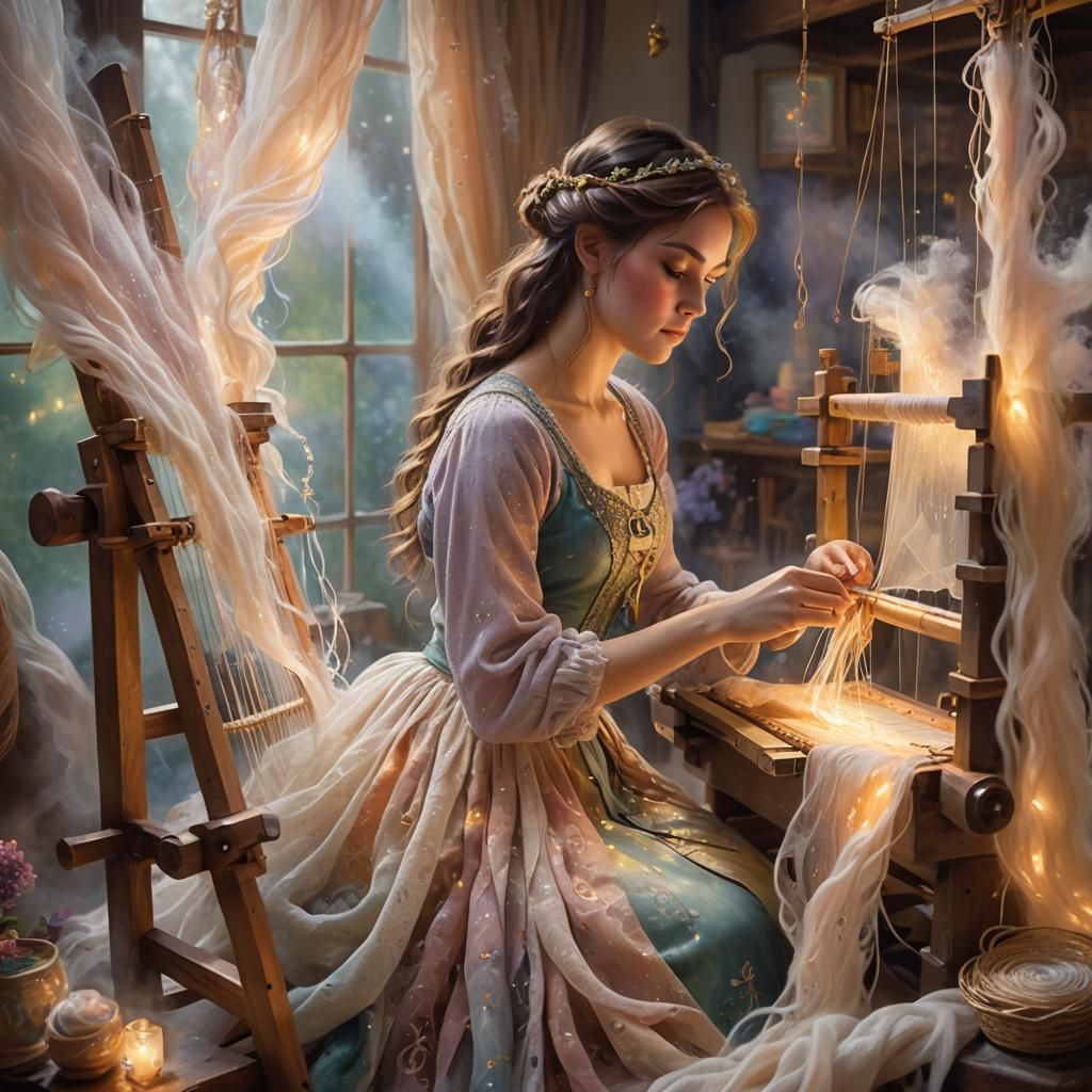 A young woman sews dreams and releases them.  by @Kiki