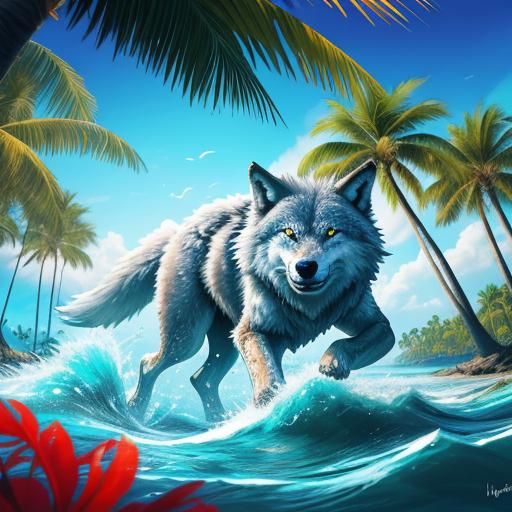 Wolf 🐺 in the water 🌊 full And Sunlight in the water 🌊 Co...