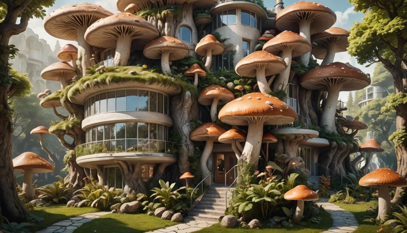 Surreal, Luxurious Mushroom Office Building  by @TyBuchanan